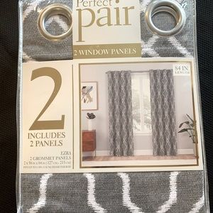 New Unopened Gray and White Curtains - 2 Window Panels 50”x84”